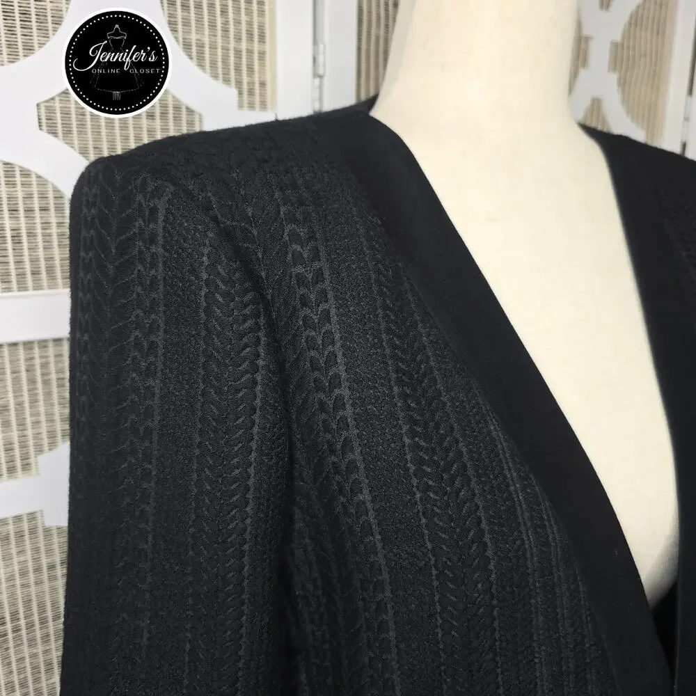 BCBGMaxAzria Black Textured Striping Pattern Crop Blazer Size L